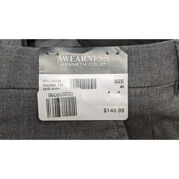 Awearness Kenneth Cole Mens Size 40 Gray Flat Front Tapered Leg Chino Pants - Picture 7 of 10